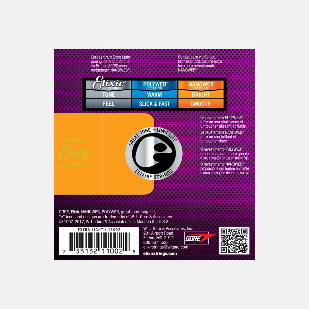Elixir nanoweb bronze Phosphore Bronze Custom Light 11-52 image 1